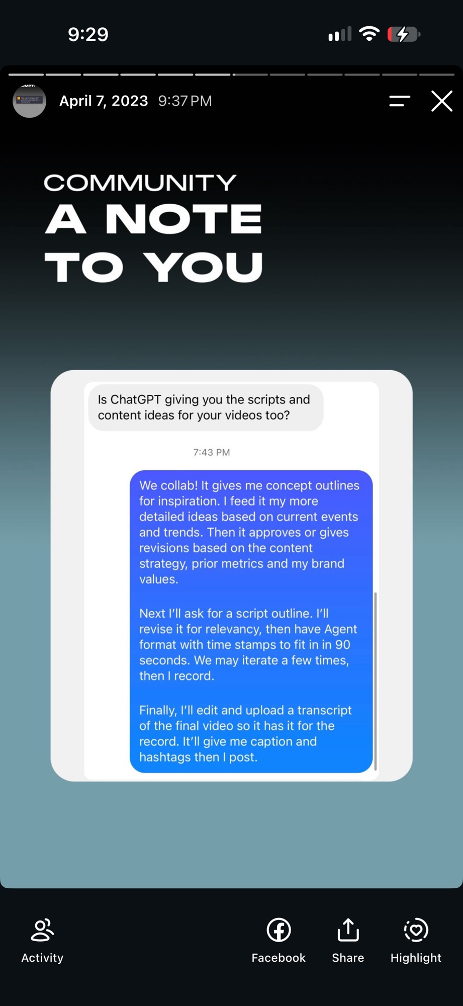 Archived story explaining the collaboration between Domenic and ChatGPT in content development